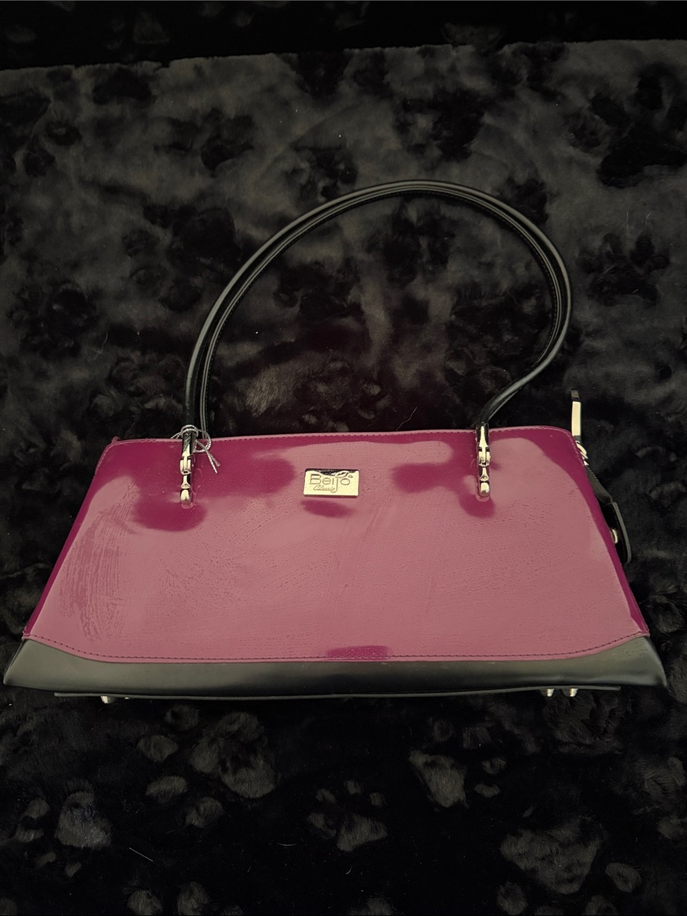 Beijo Purple and Black Patent Shoulder Bag